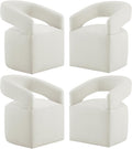 Upholstered Dining Chairs with Removable Casters Barrel Side Armchair with Rollers for Diningroom Bedroom Livingroom Reading Room, Ivory, 4PCS