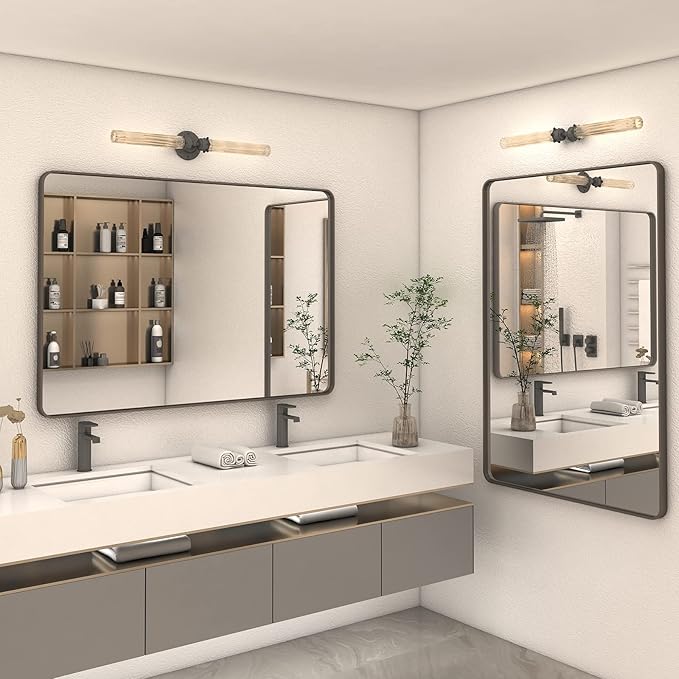 55x36 Bronze Bathroom Vanity Mirror for Wall, Large Bronze Frame Mirror with Brushed Metal Frame, Rounded Rectangle Mirror, Shatterproof, Anti-Rust (Horizontal/Vertical)