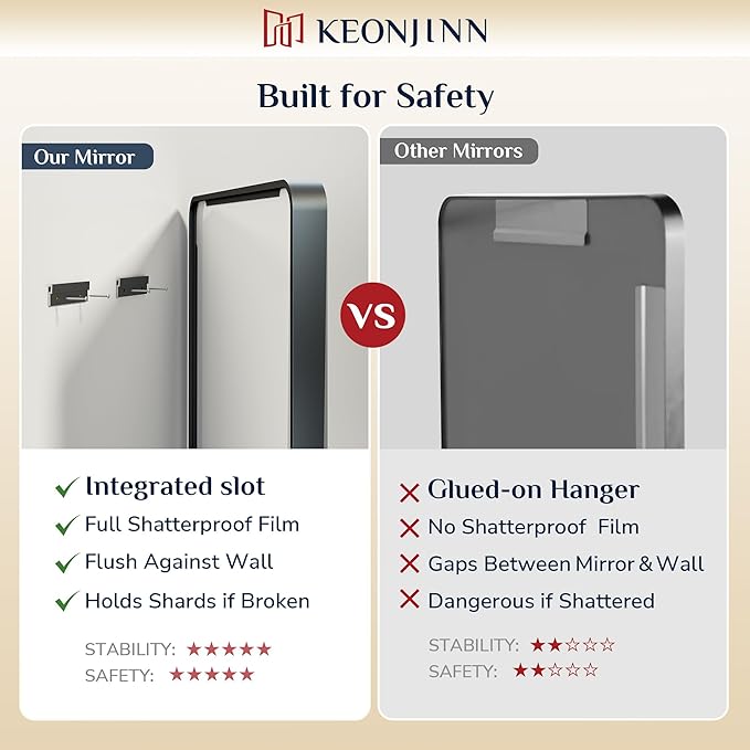 Keonjinn Black Framed Mirrors for Bathroom 30 x 36 Inch Rounded Rectangle Wall Mirror, Matte Black Farmhouse Bathroom Vanity Mirror with Seamless Metal Frame, HD Tempered Glass(Horizontal/Vertical)