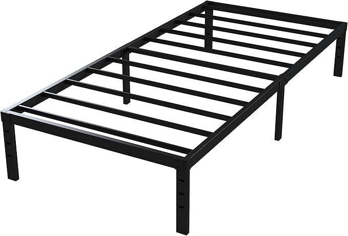 16 Inch Twin Bed Frames No Box Spring Need, Metal Platform Bed Frame Twin Size Heavy Duty Mattress Foundation with 14 Inch Storage, Eassy Assembly 2,500 lbs Steel Slats Support, Black