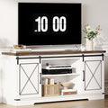 CABIHOME Farmhouse TV Stand and Entertainment Center for TV Up to 65 Inches with Sliding Barn Doors, TV Media Storage Console Table and Furniture for Living Room, Bedroom, White & Brown