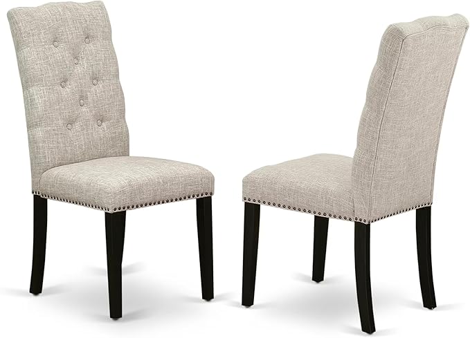 East West Furniture V627EL635-9 9 Piece Dining Table Set Includes a Rectangle Kitchen Table with V-Legs and 8 Doeskin Linen Fabric Parson Dining Room Chairs, 40x72 Inch, Multi-Color