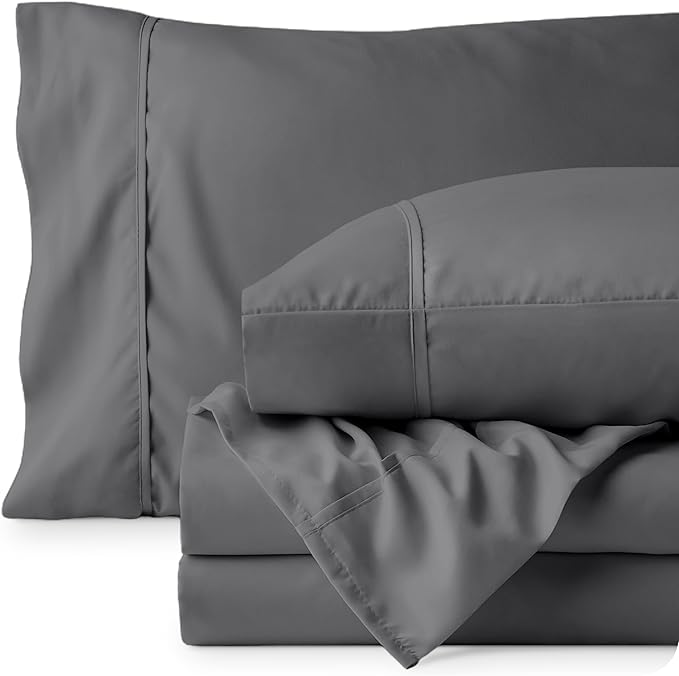 Bare Home Short Queen Sheet Set - 1800 Ultra-Soft Microfiber - Double Brushed - Deep Pockets - Easy Fit - 4 Piece Set - Bed Sheets (Short Queen, Grey)