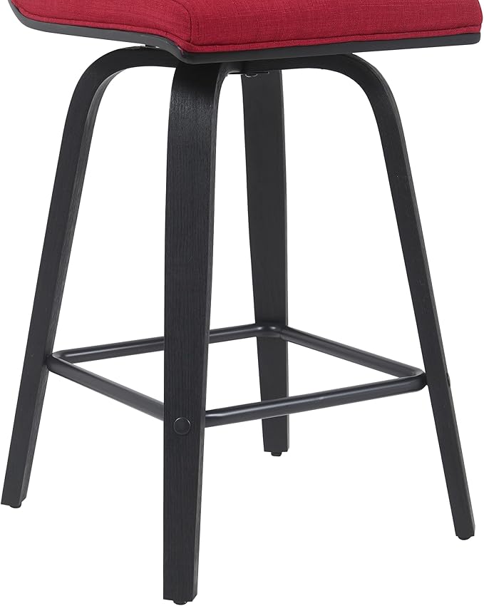 Armen Living Vienna Modern Swivel 26" Counter Height Barstool with Red Fabric Upholstered Seat and Black Wood Finish
