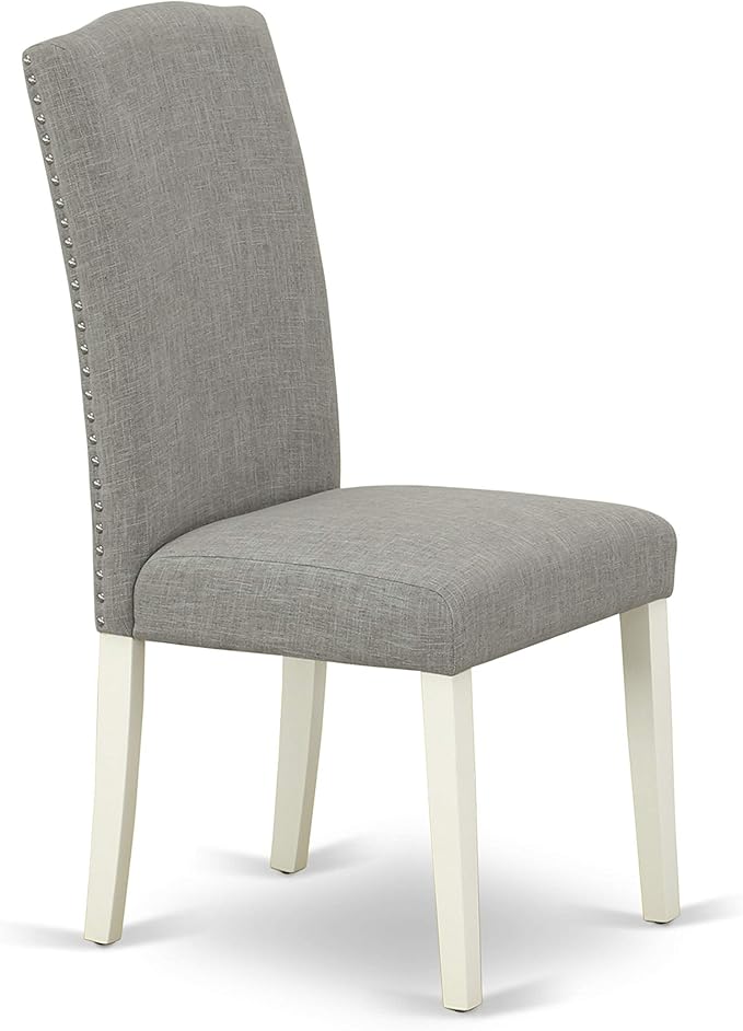 East West Furniture LGEN5-LWH-06 5 Piece Dining Set Includes a Rectangle Dining Room Table with Butterfly Leaf and 4 Dark Shitake Linen Fabric Upholstered Chairs, 42x84 Inch, Linen White