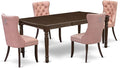 East West Furniture DODA5-MAH-23 5 Piece Dining Room Set Consists of a Rectangle Wooden Table with Butterfly Leaf and 4 Polyester Fabric Upholstered Chairs, 42x78 Inch, Mahogany