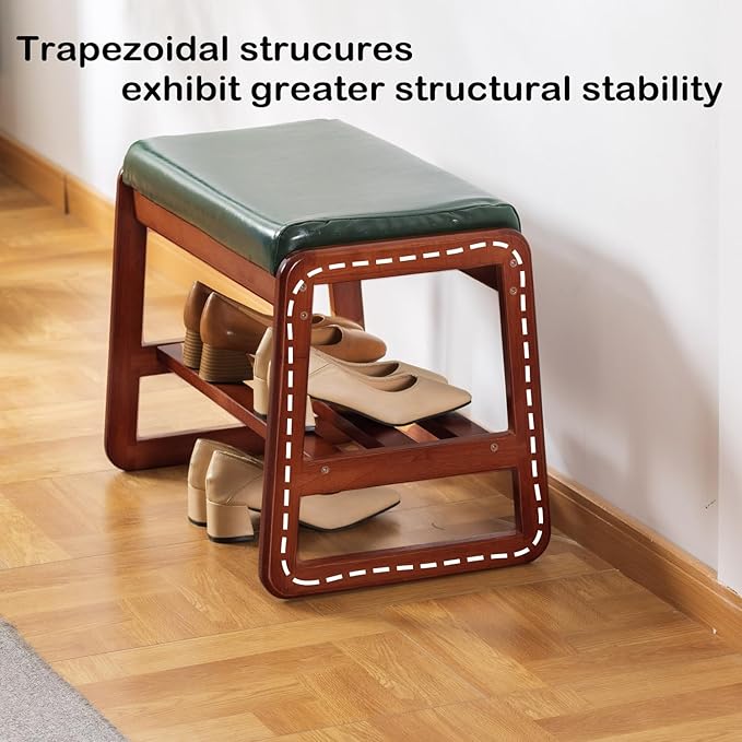 Shoe Rack Bench, Solid Wood Entryway Bench, Shoe Bench with Cushion Padded Seat for Entry, Hallway (Green-31.5")