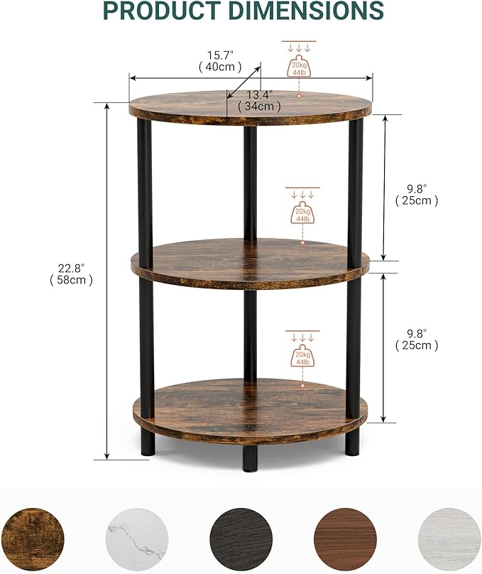 Small Round Side Table - 3-Tier Oval Accent Table for Small Spaces, Rustic Wood and Metal Couch End Table, Nightstand for Bedroom or End Table Living Room, Set of 2, Rustic Brown
