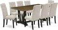 East West Furniture V677EL635-9 9 Piece Kitchen Table Set Includes a Rectangle Dining Table with V-Legs and 8 Doeskin Linen Fabric Parson Dining Room Chairs, 40x72 Inch, Multi-Color