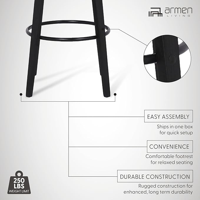 Armen Living Sonia 26" Counter Height Swivel Gray Faux Leather and Black Wood Bar Stool - Set of 3