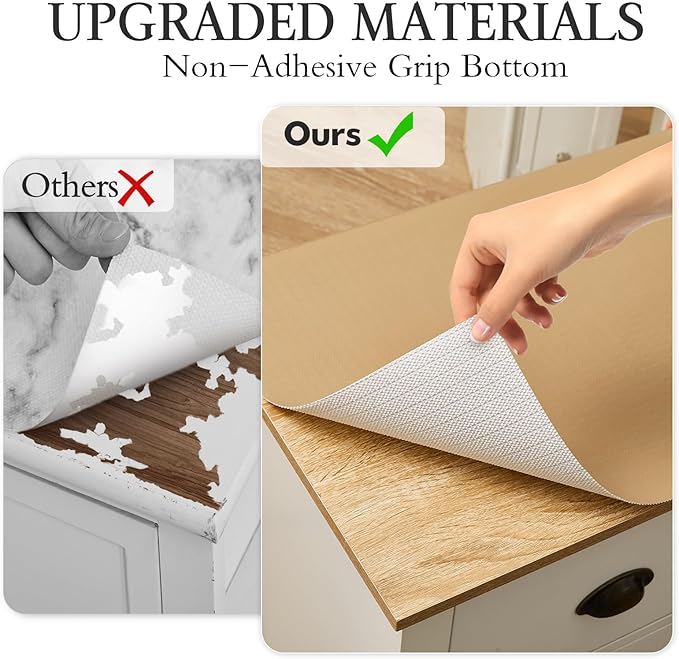 Beautysaid Shelf and Drawer Liner for Kitchen Cabinet, Non Adhesive Non Slip Shelf Paper Waterproof Washable Thickened for Dresser Pantry Shelve Bathroom Protector Liner(Beige,12 in x 20FT)