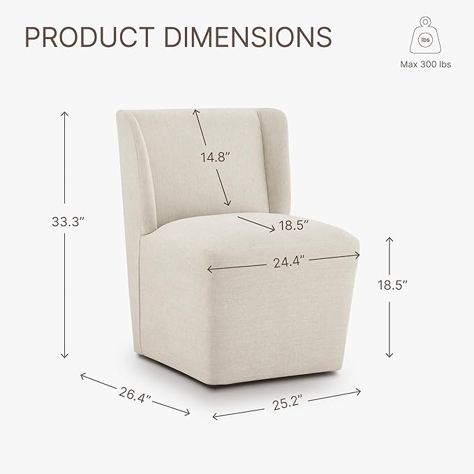 Upholstered Dining Chair with Casters Wingback Modern Side Armless Deskchair with Rollers for Diningroom Bedroom Livingroom Reading Room,Cream Beige,2 Box