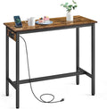 VASAGLE Bar Table, Narrow Long Kitchen Dining Table with Charging Station, Sturdy Metal Frame, Industrial, 15.7 x 39.4 x 35.4 Inches, Rustic Brown and Ink Black ULBT101K01