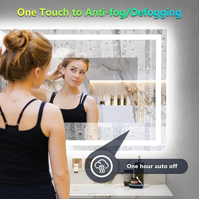 24x32 Inch RGB LED Bathroom Mirror Front Light and RGB Backlit Lighted Vanity Mirror for Bathroom Wall Mounted Dimmable Anti Fog Memory Shatter-Proof IP54 Waterproof Horizontal/Vertical