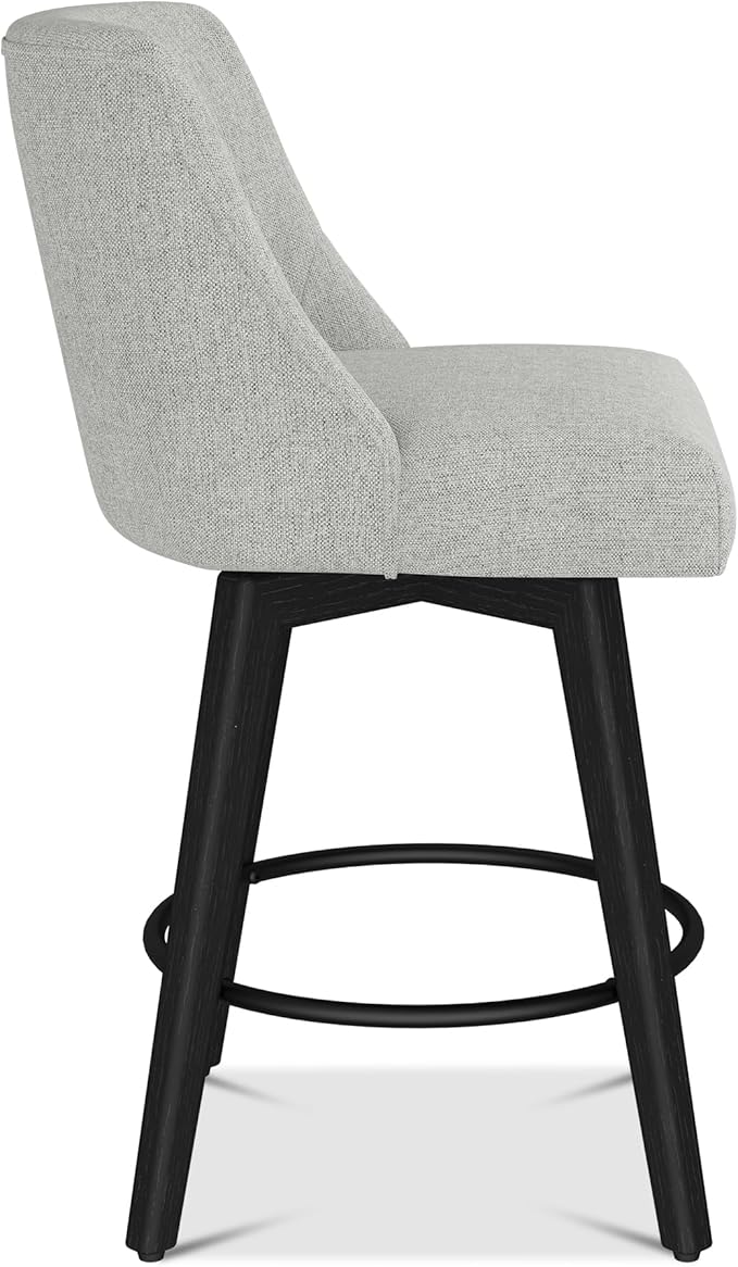 Counter Height Bar Stools Set of 6, Modern Swivel Barstools with Back and Wood Legs, Linen Fabric Upholstered Bar Chairs, 26" H Kitchen Counter Stools, Kitchen Island Home Bar, Light Grey