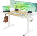 INNOVAR Glass Standing Desk, 48 x 24 Inches Height-Adjustable Desk, Tempered Glass and Wooden Top, Quick Install Home Office Stand Up Desk with 4 Presets, White Glass and Natural Wood