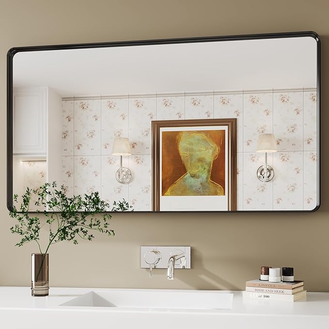 Black Mirror,30x50 Black Mirror for Bathroom Mirror,Framed Mirrors for Bathroom,Wall Mirrors,Horizontal and Vertical Hanging