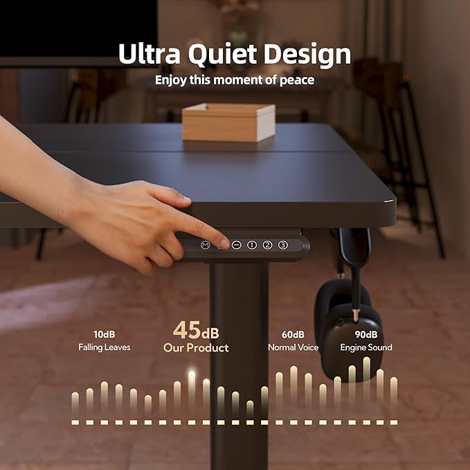 Seang Standing Desk with Adjustable Height, 55x24 Inch Electric Stand Up Desk for Home Office, Studio, Computer Workstation, Black Top