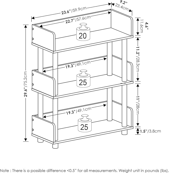Furinno Turn-N-Tube 3-Tier Multipurposes Display Rack, Open Shelf Rack/Storage with Back & Side Panel, French Oak/Black