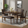 Dining Table Set for 5, 6-Piece Kitchen Table & Chairs Set with Rectangular Table, Bench & 4 Upholstered Chairs, 58'' Dinner Set with Rubber Wood Legs & Curved Backrest for Kitchen, Walnut