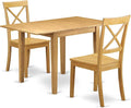 East West Furniture NDBO3-OAK-W 3 Piece Dining Room Table Set Contains a Rectangle Dining Table with Dropleaf and 2 Wood Seat Chairs, 30x48 Inch, Oak