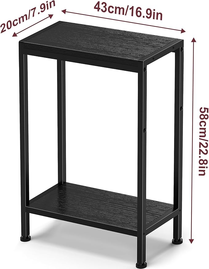 Narrow Side Table for Small Space, 2-Tier Small End Table with Shelf Holder in Living Room, Bedroom, Study, Kitchen and Balcony (Black)