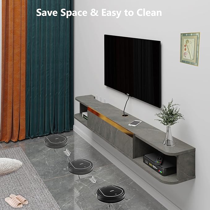 Floating TV Stand, 55'' Wall Mounted Entertainment Center TV Media Console, Floating Shelves with Door, Floating TV Cabinet Large Storage TV Bench for Living Room (Dark Grey, 55.11IN)