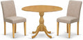 East West Furniture DMAB3-OAK-04 3 Piece Kitchen Table Set Contains a Round Dining Room Table with Dropleaf and 2 Light Tan Linen Fabric Parsons Dining Chairs, 42x42 Inch, Oak