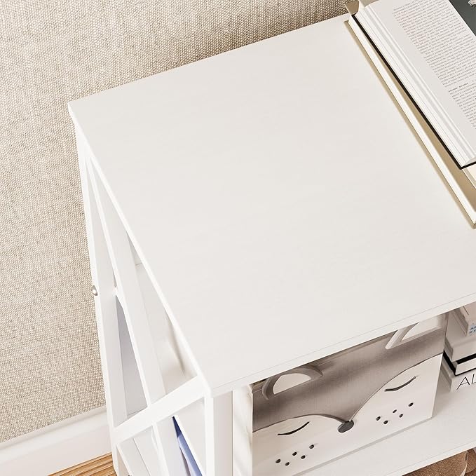 Horizontal Bookshelf,Industrial Modern 5 Cube Low Wide Cubby Bookcase,Long Wood and Metal Storage Organizer Open Shelf, Short Book Shelf Bedroom Storage for Home Office Living Room(White,5 Cube)