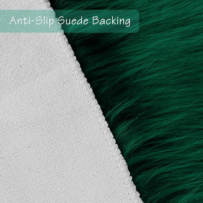 duduta Emerald Green Faux Sheepskin Round Rug 4x4 ft, Fluffy Shag Fur Bedroom Nursery Kids Playroom Circle Rug Dorm Decor Non Slip Washable