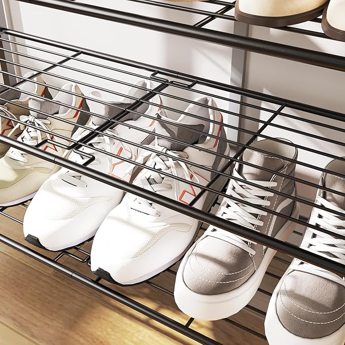 8 Tier Shoe Rack, Shoe Storage Organizer, Large Capacity Shoe Shelf Holds 32 Pairs of Shoes, Durable and Stable, for Entryway, Hallway, Closet, Dorm Room, Greige and Black SS08BG