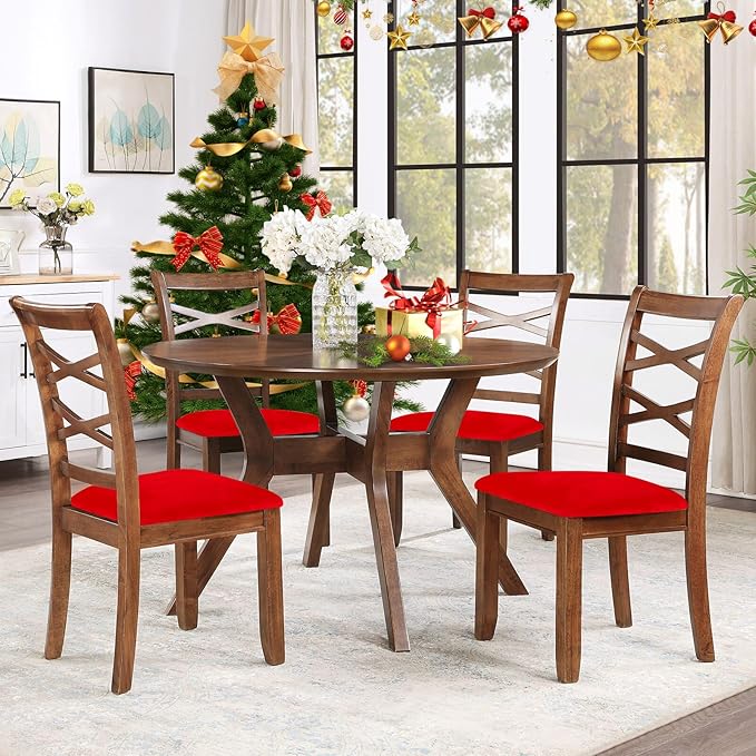 Smiry Velvet Seat Covers for Dining Room Chair Set of 2, Stretch Fit Removable Washable Chair Seat Cushion Protector Slipcovers with Ties, Red