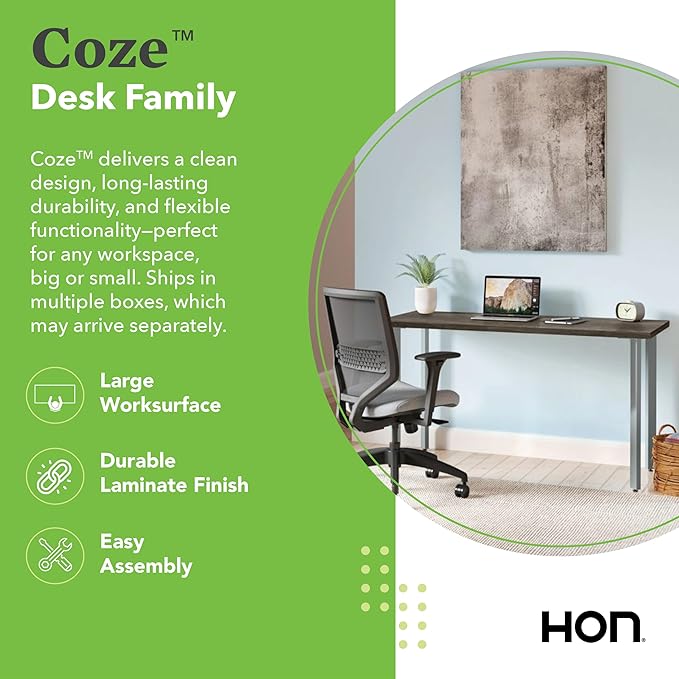HON Coze Home Office Desks, Sturdy Table Computer Desk, 48", Walnut Top, Black Base