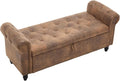 Furniliving 55” End of Bed Bench, Bedroom Bench with Button-Tufted, Large Upholstered Storage Ottoman Entryway Bench with Storage Shoe Cabinet Bench, for Bedroom, PU, Coffee
