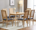 Merax Upholstered Solid Wood Dining Chairs Set of 6, French Country Style Accent Side Seating Furniture for Kitchen, Living Room, Wicker Back, Blue Gray