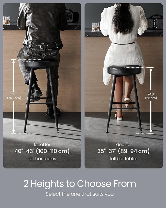 VASAGLE EKHO Collection - Bar Stools Set of 2, Counter Height Bar Stools, Kitchen Counter Stools, Mid-Century Modern Backless Counter Stools, 24.8-Inch Tall, Kitchen Island Home Bar, Ink Black