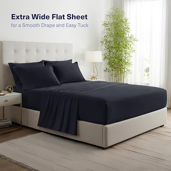 Kickoff Viscose Bamboo Sheets Full Size 4-pc 100% Organic Bamboo Viscose Bed Cooling Sheets Full Size Set Cool Bedding for hot Sleepers Sheet, Flat, Fitted, Pillowcases (Onyx Black, F)
