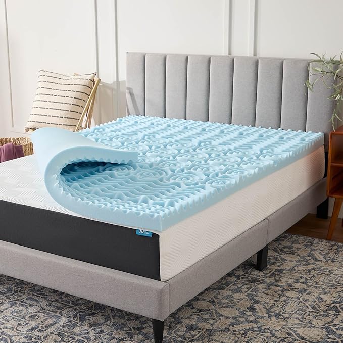 LUCID Cooling Gel, 3 Inch, 5 Comfort Zone Infusion, Plush Memory Contour, CertiPUR Certified Foam Mattress Topper, Twin XL