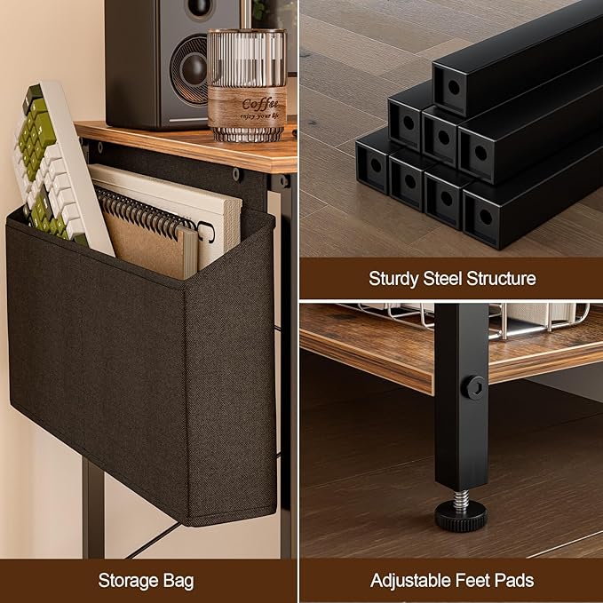 40 Inch L Shaped Computer Desk with Reversible Storage Shelves, Home Office Corner Desk Study Writing Table with Hutch, Study, Rustic Brown