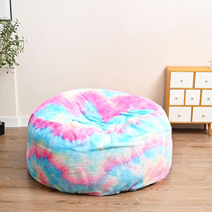 Colorful Bean Bag Chair for Adults Kids Without Filling Comfy Fluffy Giant Round Beanbag Lazy Sofa Cover for Reading Chair Floor Chair, 7FT, Multicolored