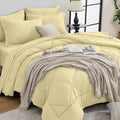 HEVUMYI Cream Yellow King Comforter Set - 7-Piece All Season Bed in a Bag King, Ultra Soft Bedding Set with Comforter, Flat Sheet, Fitted Sheet, Pillowcases, Pillow Shams