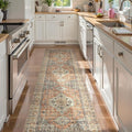 Lahome Oriental Kitchen Runners for Hallways, 2.5x10 Washable Runner Rug Non Slip, Soft Hallway Rug Distressed Ultra-Thin Long Carpet for Bathroom Entryway ‎Bedroom, Peach/Orange