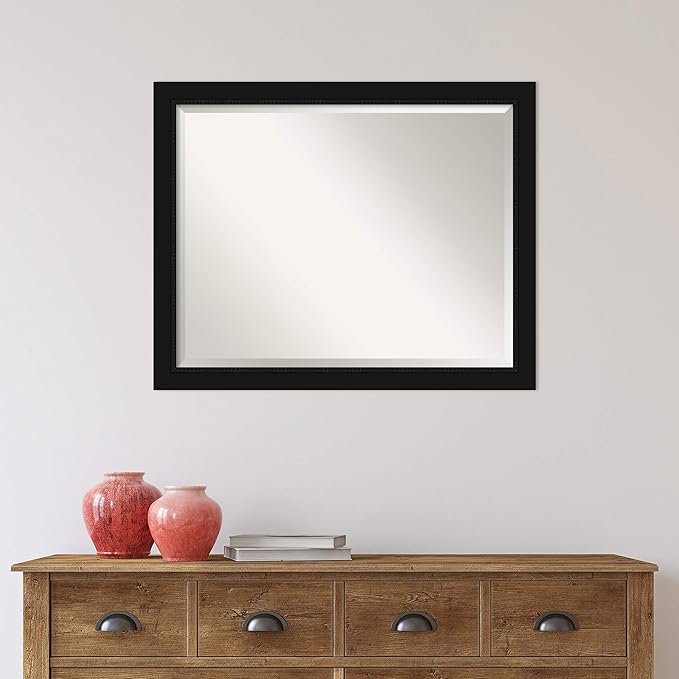 Amanti Art Black Bathroom Mirror for Over Sink, 25x31 Avon Black Rectangle Vanity Mirror, Large Casual Frame, Hangs Horizonally and Vertically, Bathroom Wall Decor, Beveled Edge