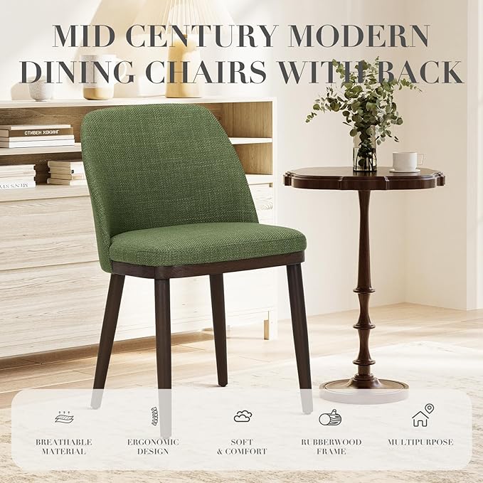 COLAMY Upholstered Dining Chairs Set of 2, Modern Kitchen Chairs with Back, Leather Side Dining Room Chairs with Wood Legs for Kitchen Dining Room Restaurant,Green