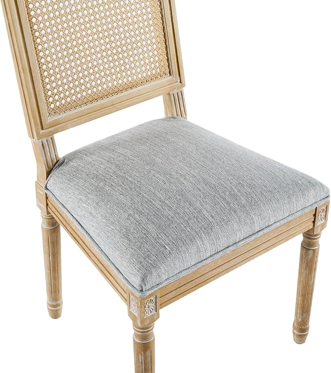 Merax Upholstered Solid Wood Dining Chairs Set of 4, French Country Style Accent Side Seating Furniture for Kitchen, Living Room, Wicker Back, Grayish Green