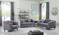 Sectional Sofa Set, Microfiber Chesterfield Upholstered Sofas Loveseat Couch Chair Sets with Style Button Tufted, Scroll Arms and Nailhead for Living Room, Office, Apartment, Grey,3PCS