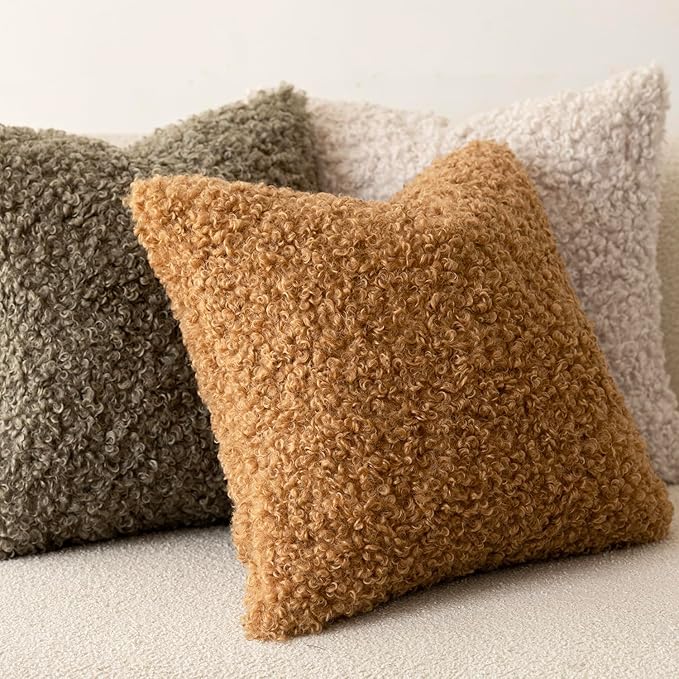 Foindtower 2 Pieces 16x16 Inch Sage Green, Faux Fur Throw Pillow Cover Accent Sherpa Pillow Fuzzy Soft Pillowcases Sheepskin Decorative Fleece Cushion Case for Bed Couch Living Room
