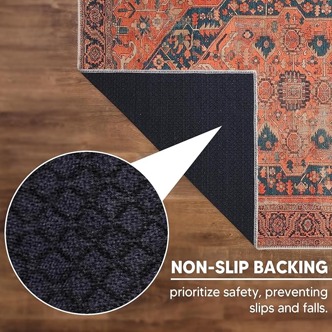 Keen Home Design 5x7 Rug - Machine Washable Area Rug with Non-Slip Backing, Ideal for Living Room, Dining Room, Bedroom - Vintage, Easy Clean, Durable, Low Pile Rug - (5' x 7')
