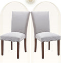 COLAMY Upholstered Parsons Dining Chairs Set of 2, Fabric Dining Room Kitchen Side Chair with Nailhead Trim and Wood Legs - Light Grey