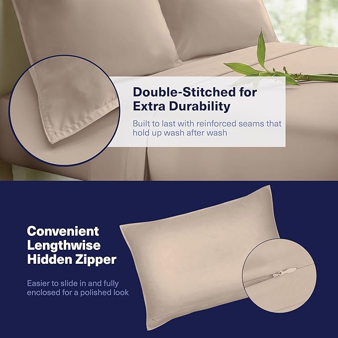 Kickoff Viscose Bamboo Sheets Full Size 4-pc 100% Organic Bamboo Viscose Bed Cooling Sheets Full Size Set Cool Bedding for hot Sleepers Sheet, Flat, Fitted, Pillowcases (Iced Latte, F)